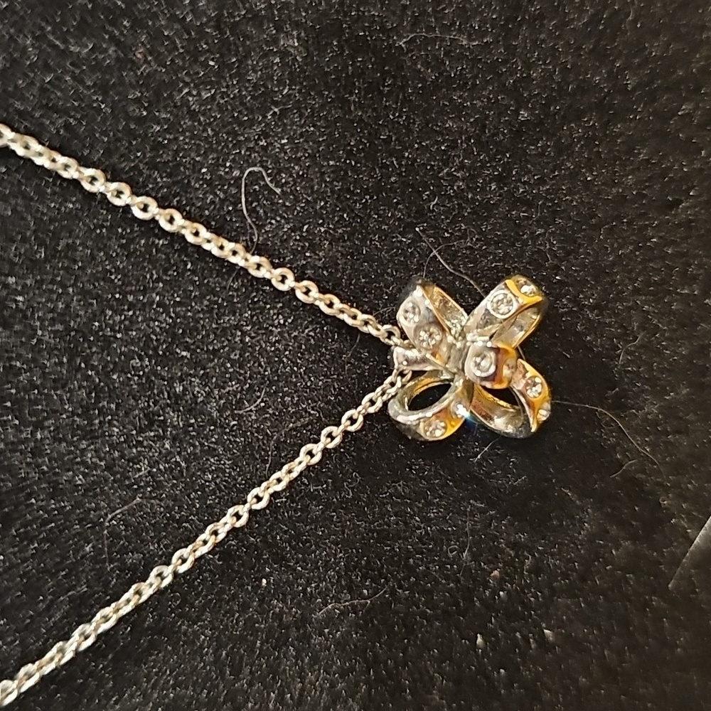 Kate Spade Silver-toned Paved Bow Pendant Necklace NWT
